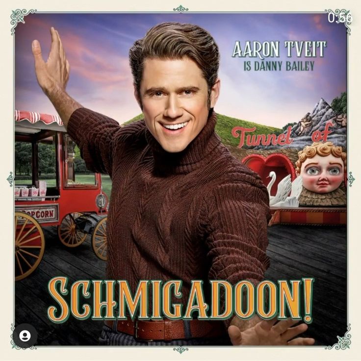 Poster of Aaron Tveit as Danny Bailey in Schmigadoon! with a carnival background