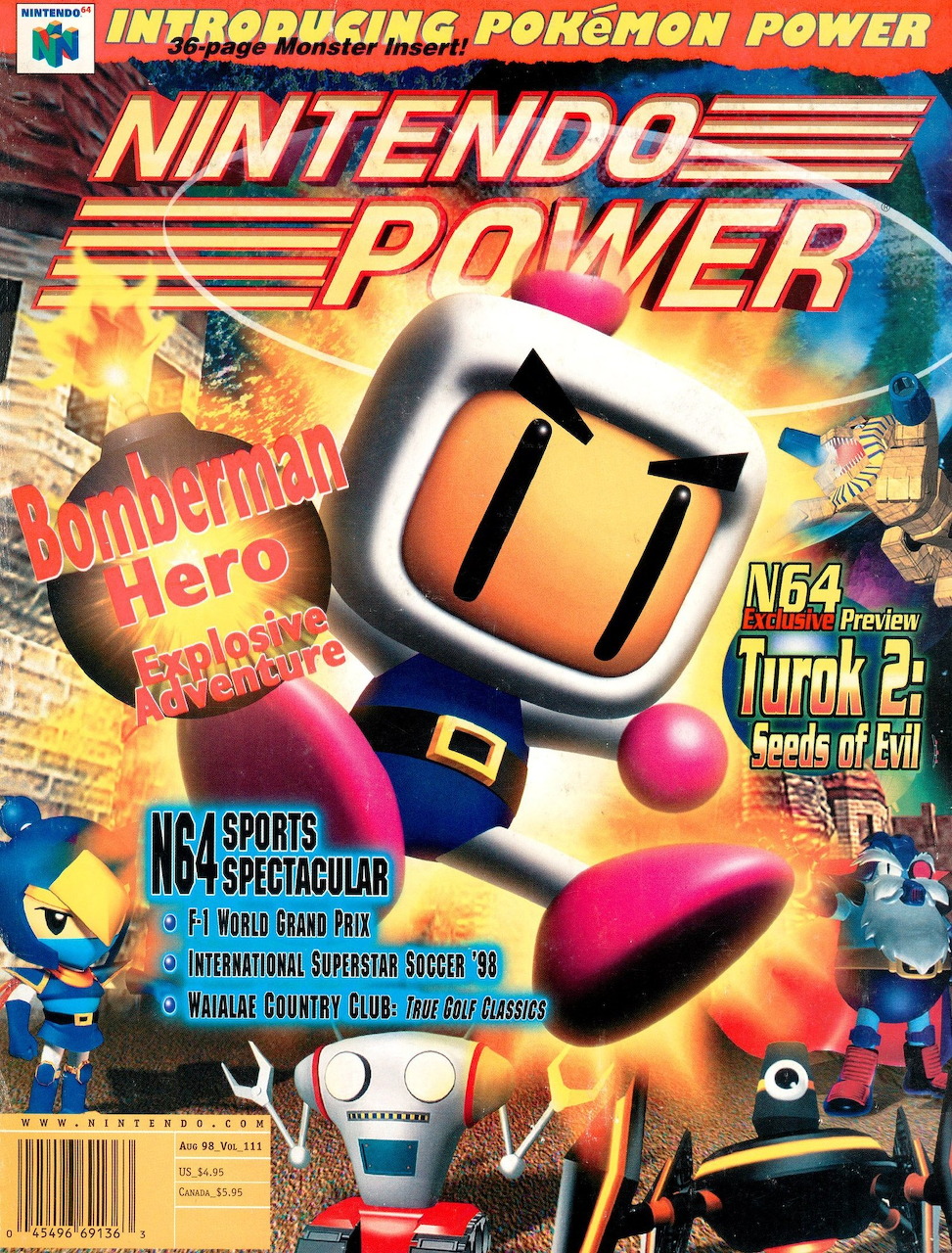 Nintendo Power magazine cover showing Bomberman Hero character