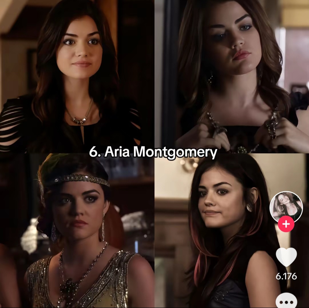 Four-panel collage of a dark-haired woman with the text Aria Montgomery