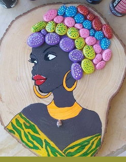 Painted Stone Woman Portrait
