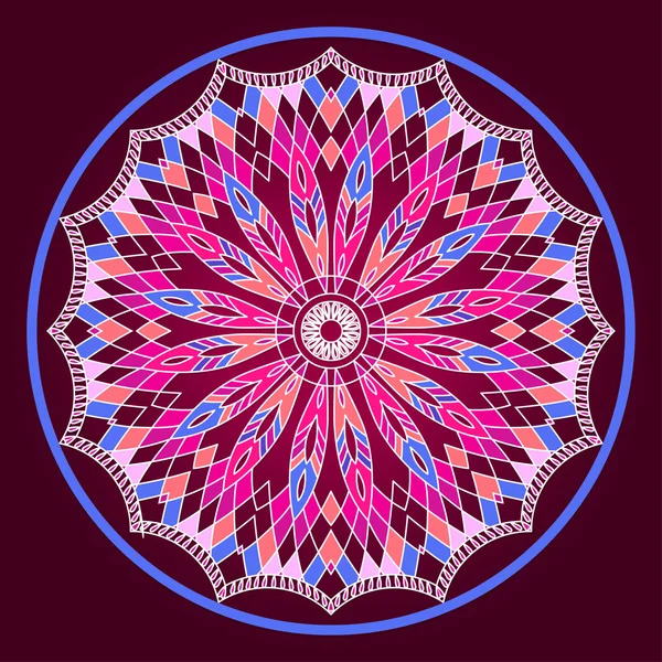 Colorful geometric mandala with pink and purple radiating diamond patterns in circular symmetry
