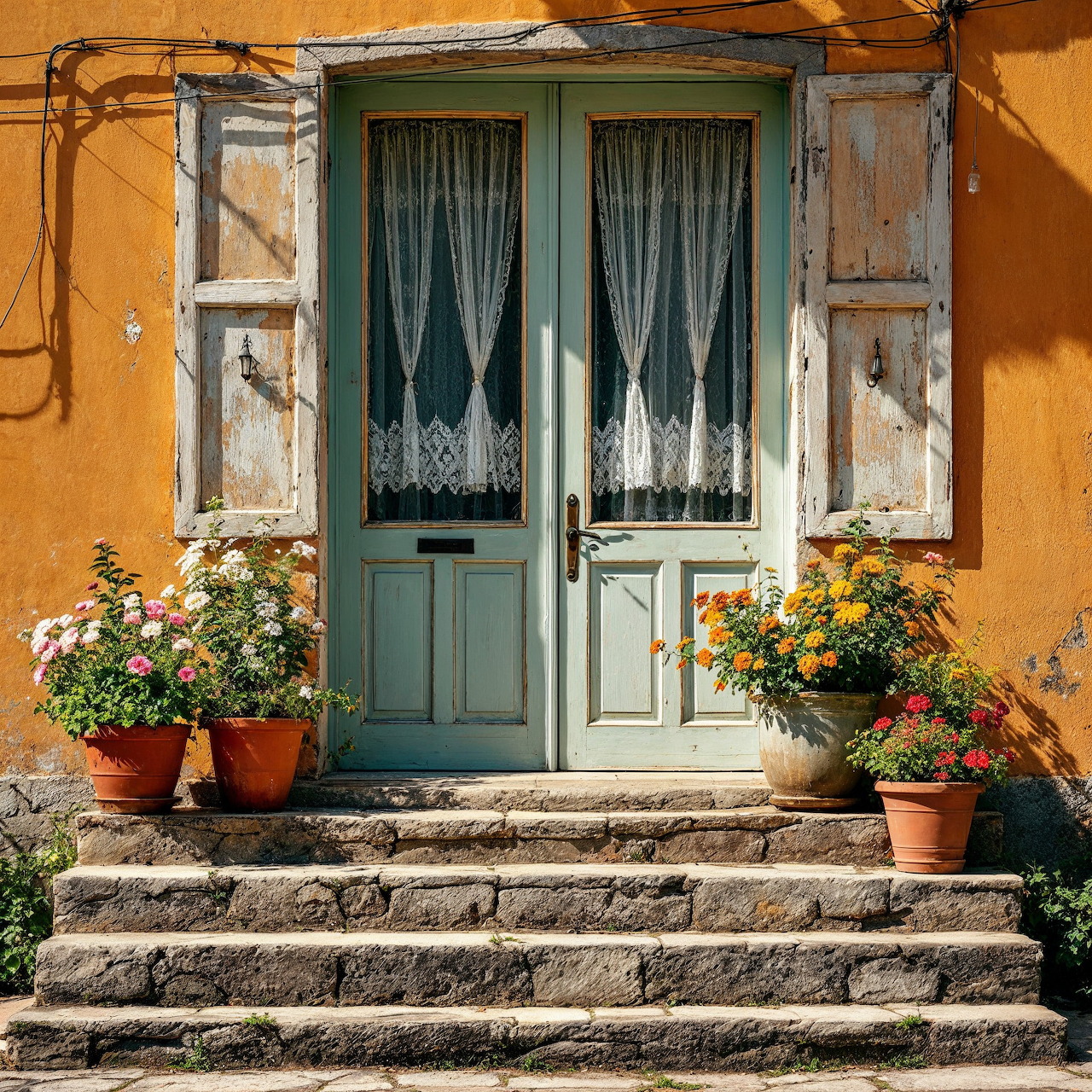 Rustic Door with Stone Steps