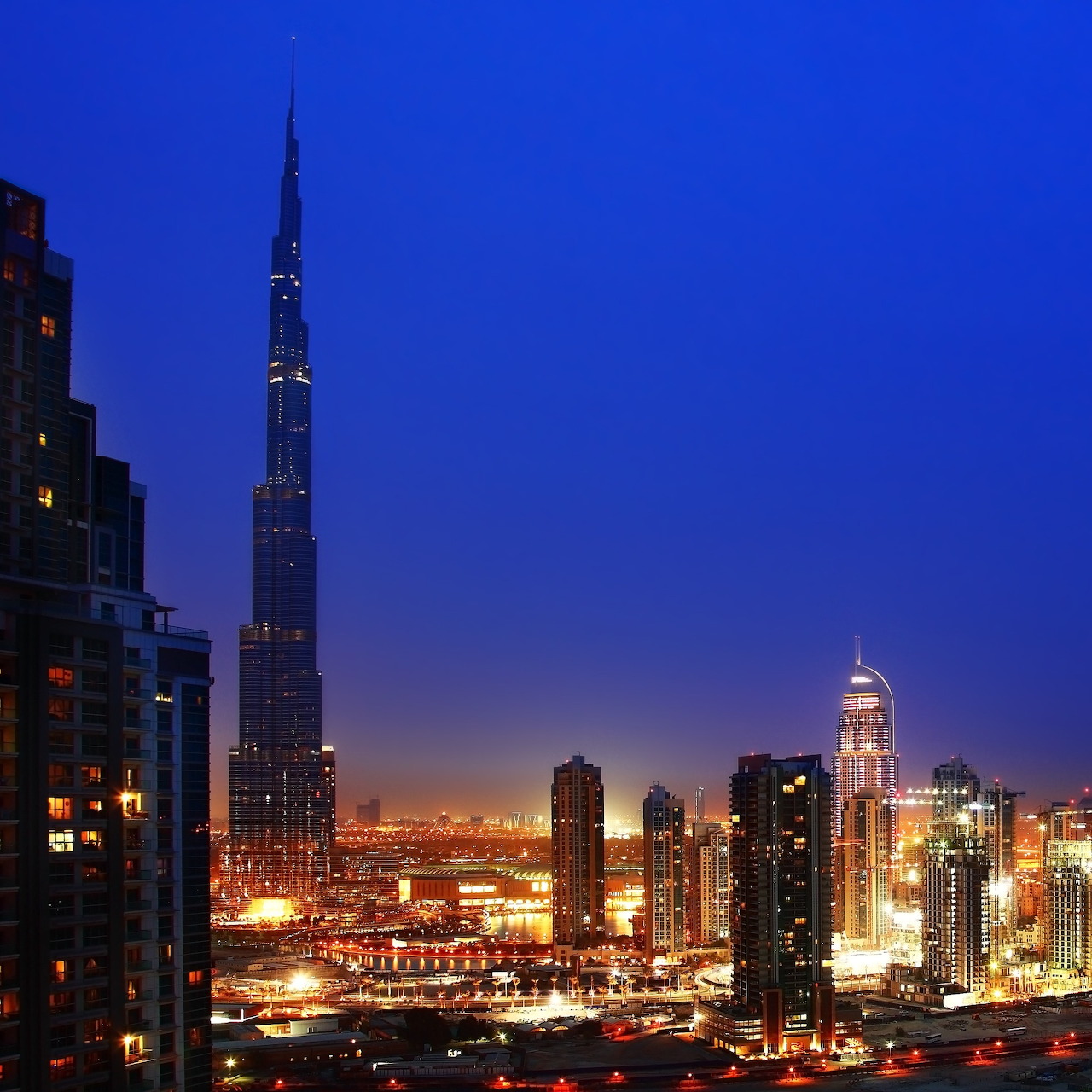 Dubai Downtown Night Skyline