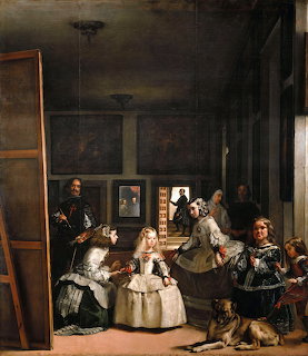 Velázquez Las Meninas painting showing Infanta Margarita with attendants in a large palace room