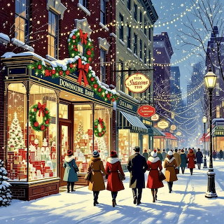 Christmas Shopping City Street Scene
