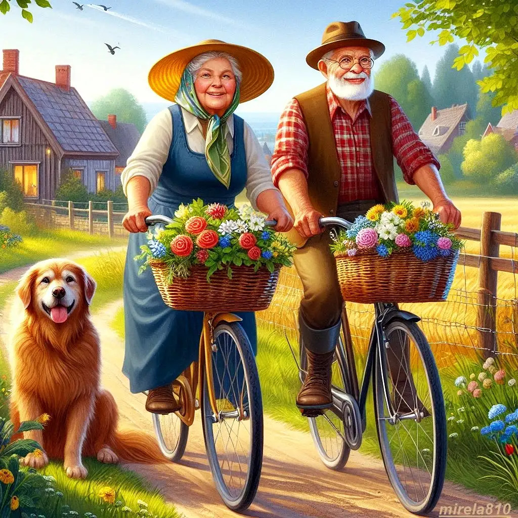 Elderly Couple Cycling