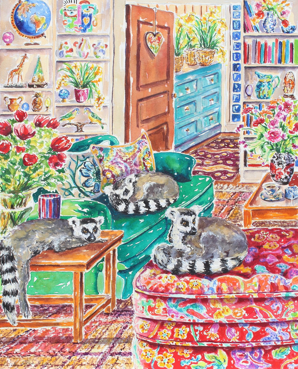 Lemurs in Colorful Room