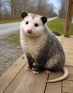 Opossum on Wooden Porch