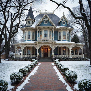Victorian Mansion Winter Scene