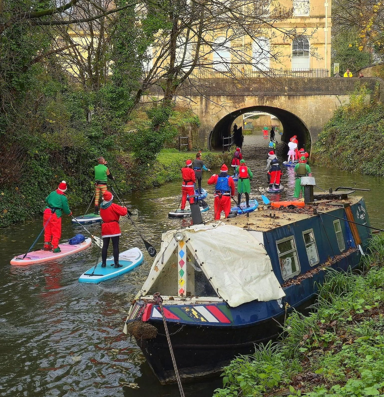 Christmas Paddleboarders on Canal
