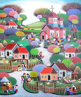 Colorful Village Folk Art