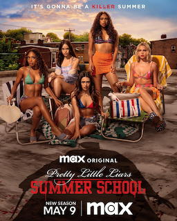 Five young women in swimwear and summer clothes posing on a rooftop for a TV show promotional poster
