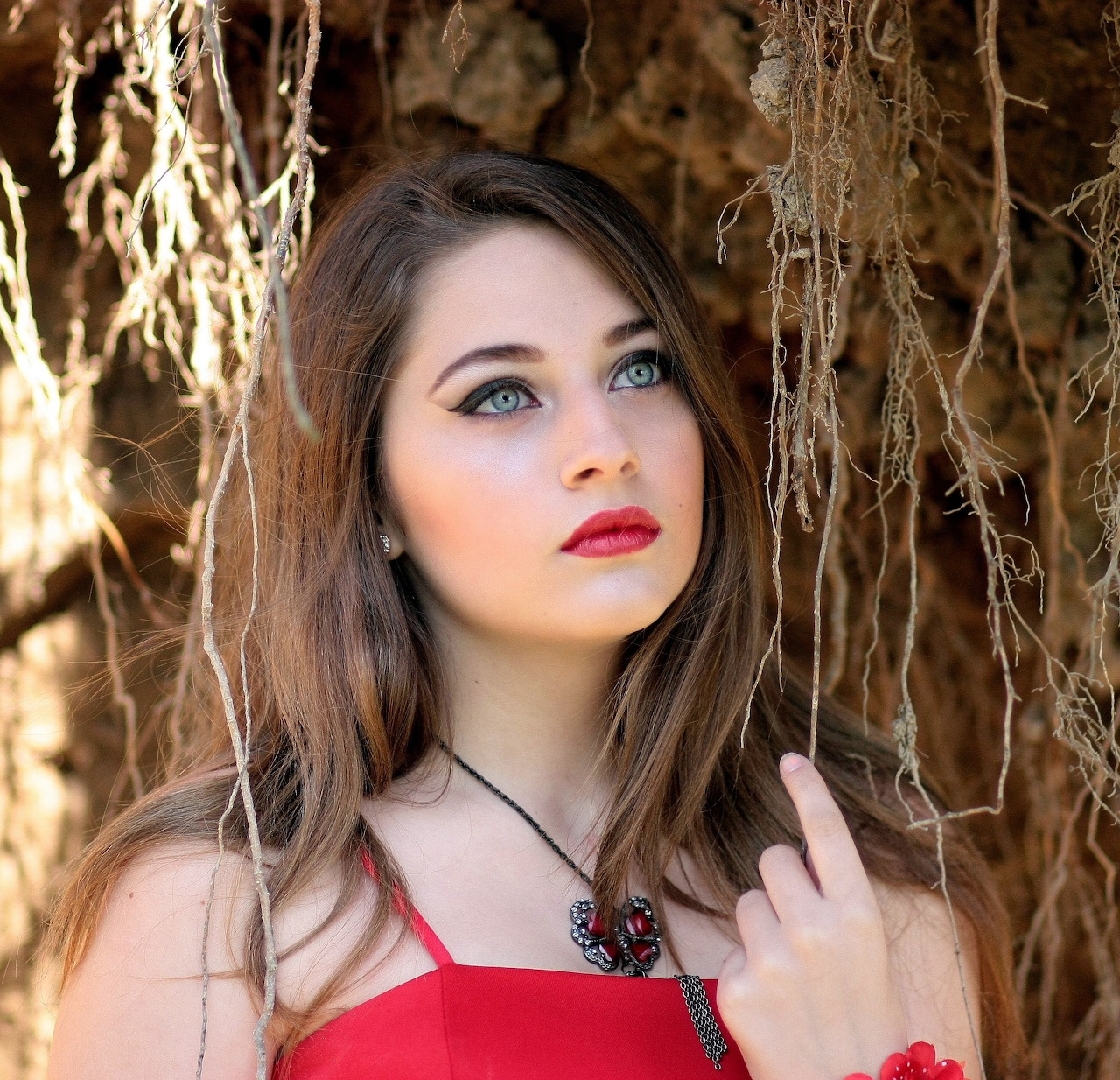 Woman Red Dress Portrait