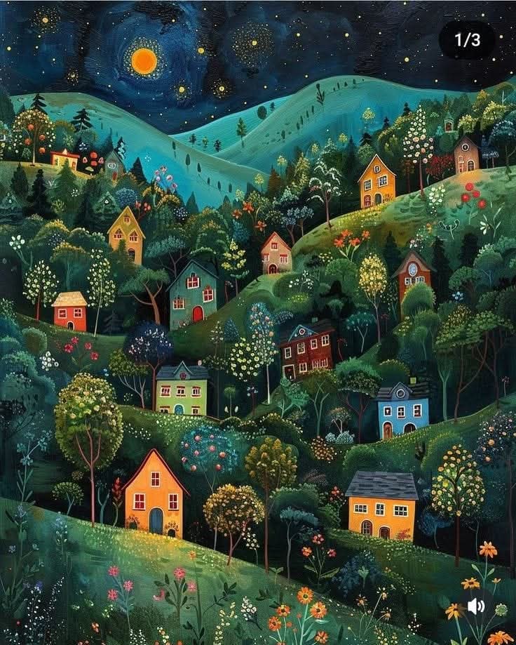Village Night Folk Art