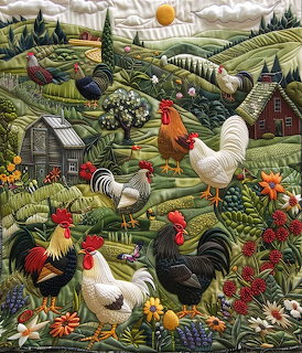 Farm Chickens Quilt Art