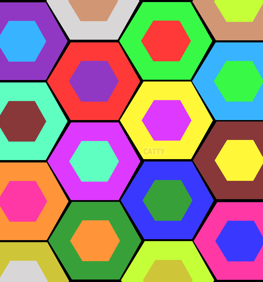 Colorful hexagonal pattern with nested hexagons in bright rainbow colors