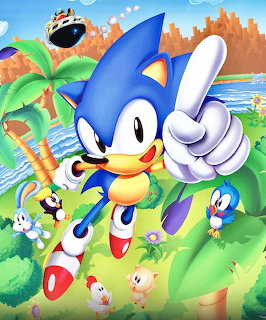Sonic the Hedgehog character giving thumbs up in vibrant tropical Green Hill Zone setting
