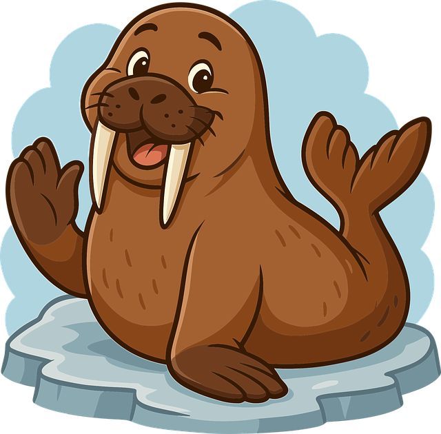Cartoon Walrus on Ice