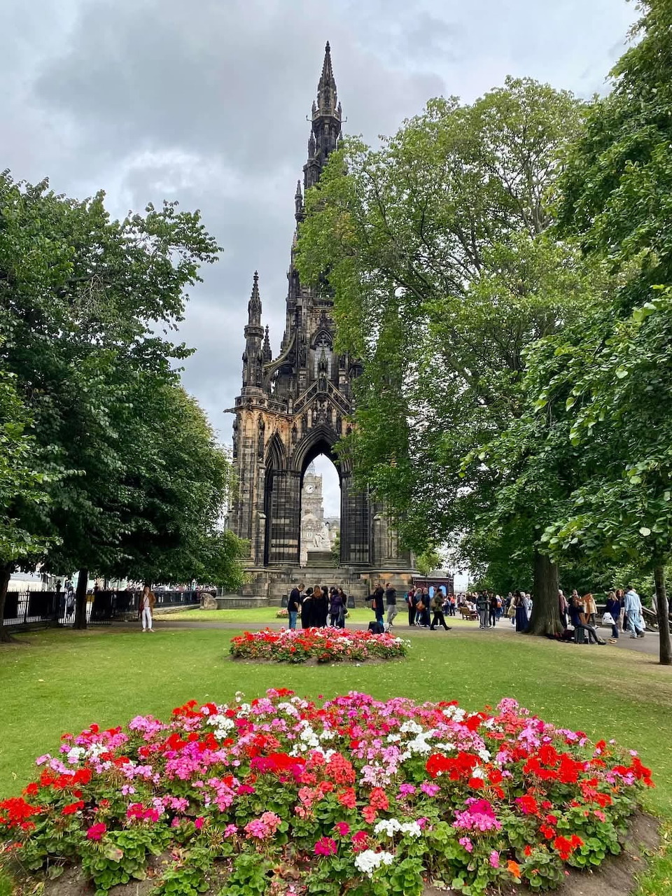 Scott Monument, a tall Gothic spire in Edinburgh, Scotland