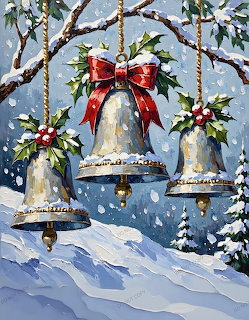 Silver Christmas Bells with Red Bow