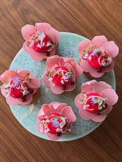 Pink Flower Cupcakes on Plate
