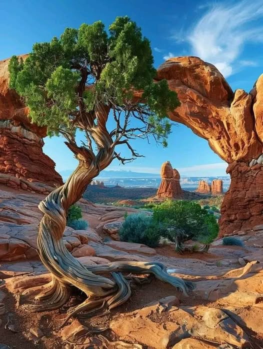 Desert Arch with Juniper Tree