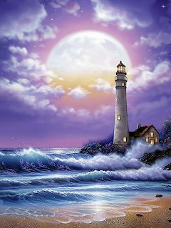 Moonlit Lighthouse Seascape