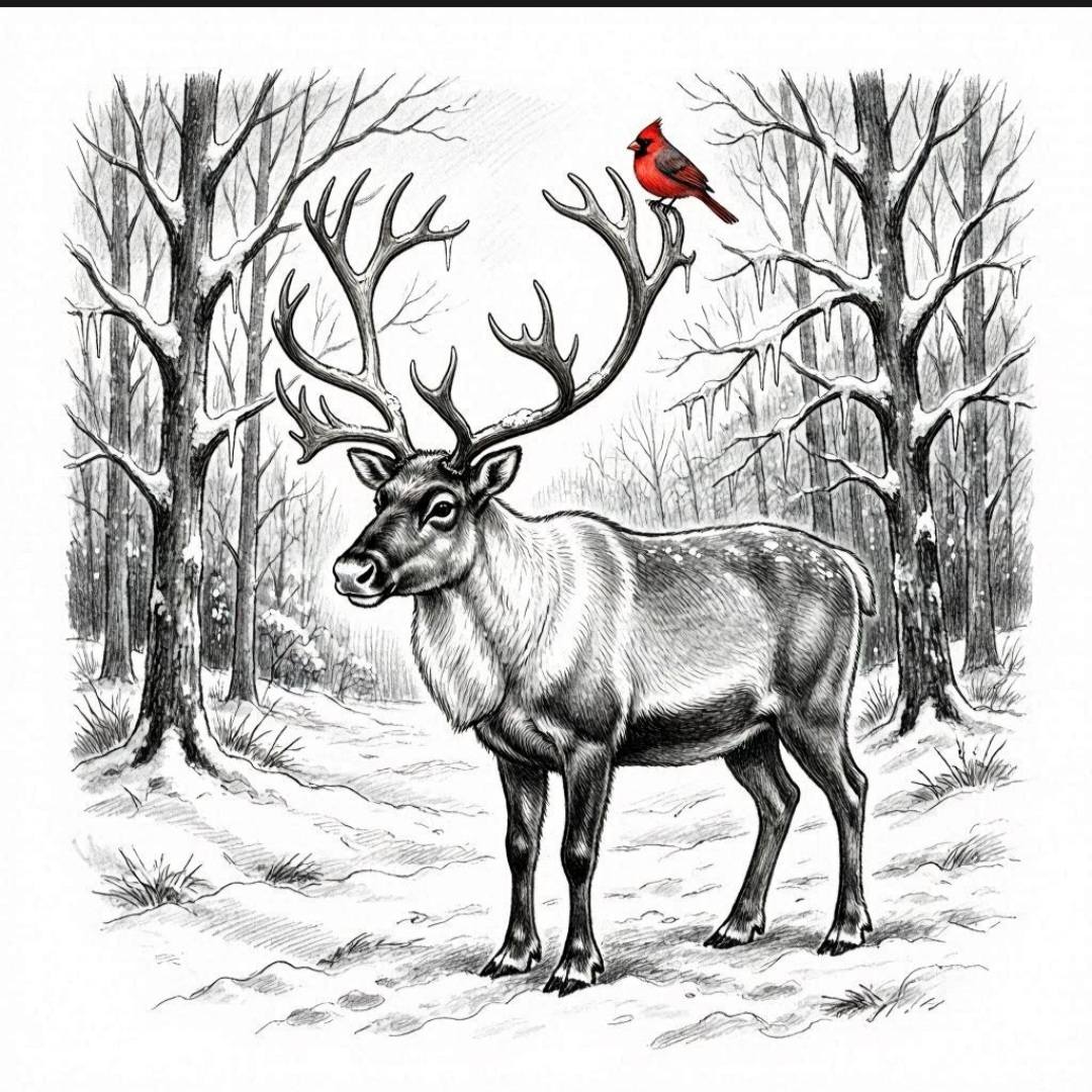 Reindeer in Winter Forest