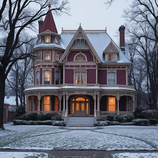 Victorian Mansion Winter Twilight
