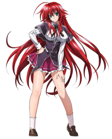 Red-haired anime girl Rias Gremory with blue eyes in character portrait