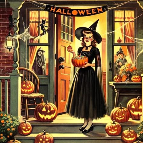 Vintage Halloween Witch Scene