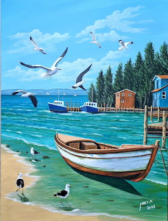 Coastal Harbor Naive Art