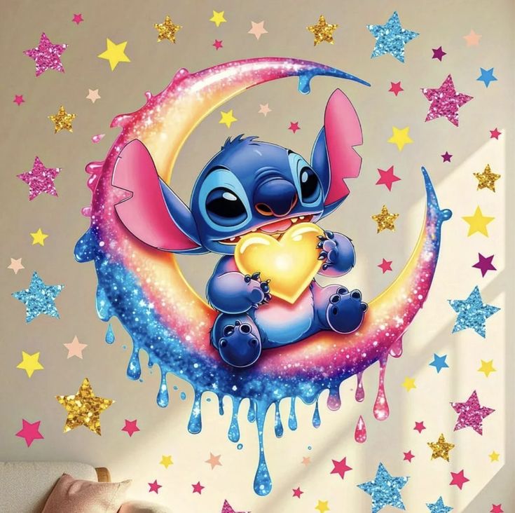 Stitch on Rainbow Moon