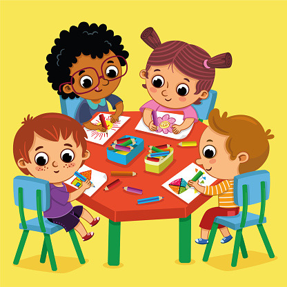 Kids Drawing at Table