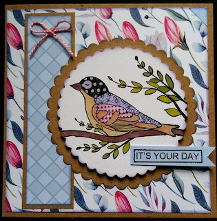 Handmade greeting card featuring a colorful bird and the text It's Your Day