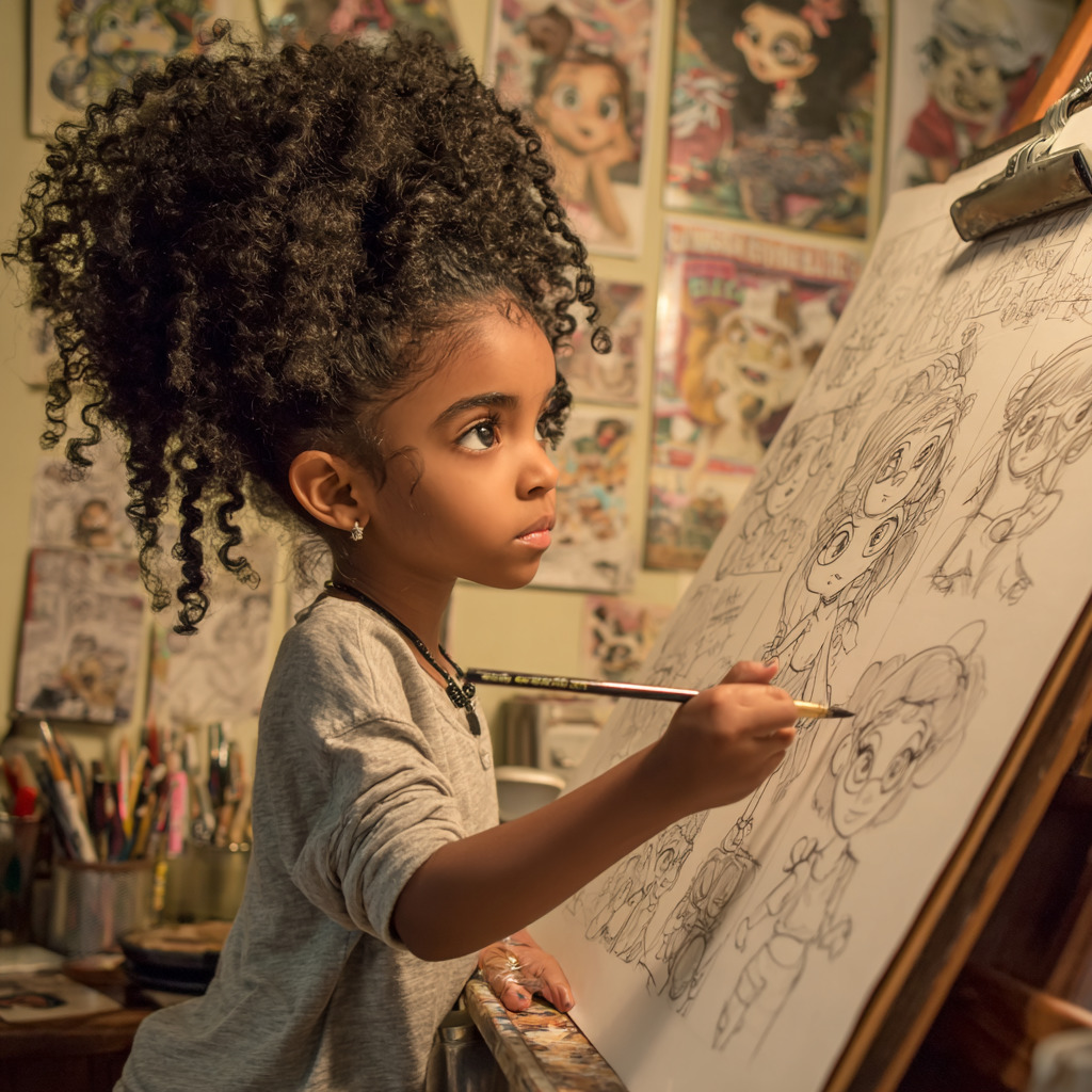 Girl Drawing on Easel