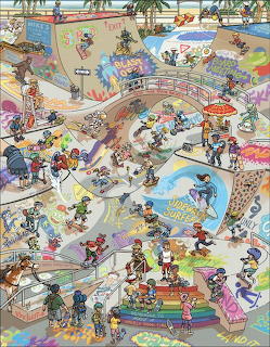 Busy Water Park Cartoon Scene