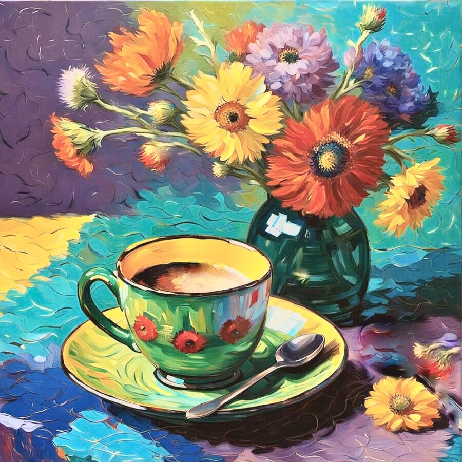 Coffee Cup and Flowers