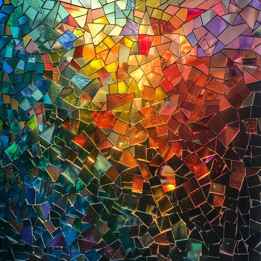 Abstract colorful mosaic with geometric glass pieces in rainbow gradient pattern