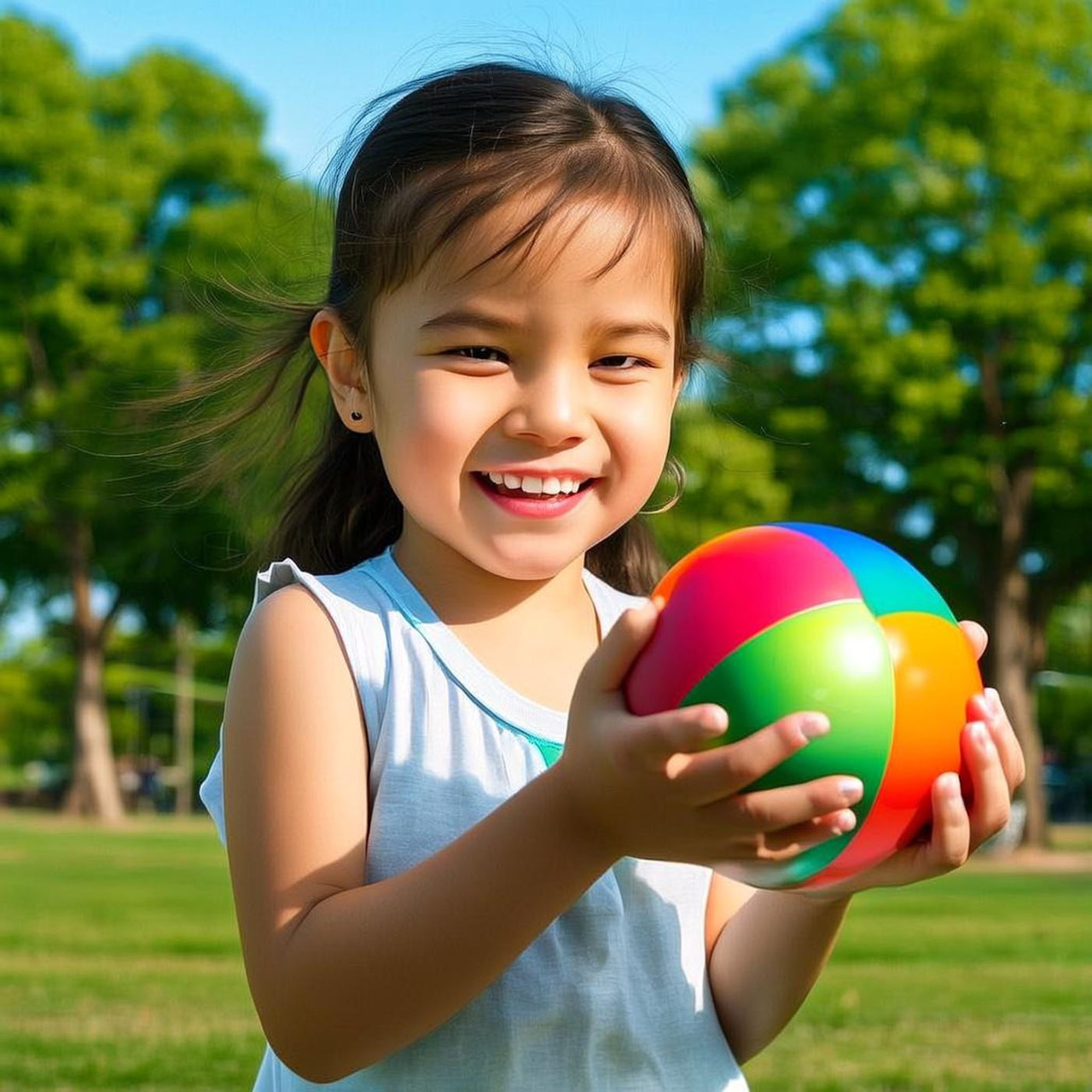 Girl Playing With Colorful Ball