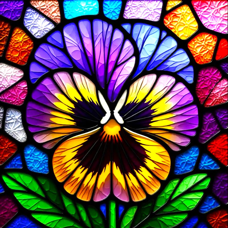 Stained Glass Pansy Flower