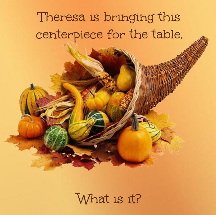 Cornucopia basket filled with pumpkins, gourds, and autumn produce on orange background