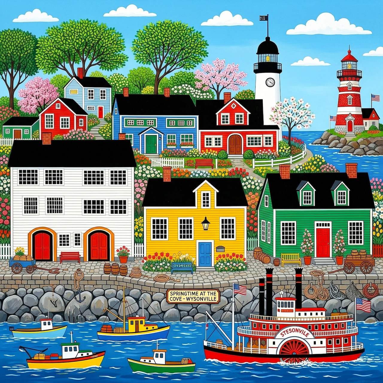 Coastal Village with Lighthouse