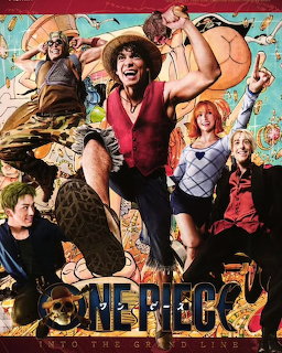 One Piece anime poster showing Luffy and the Straw Hat crew in colorful action poses