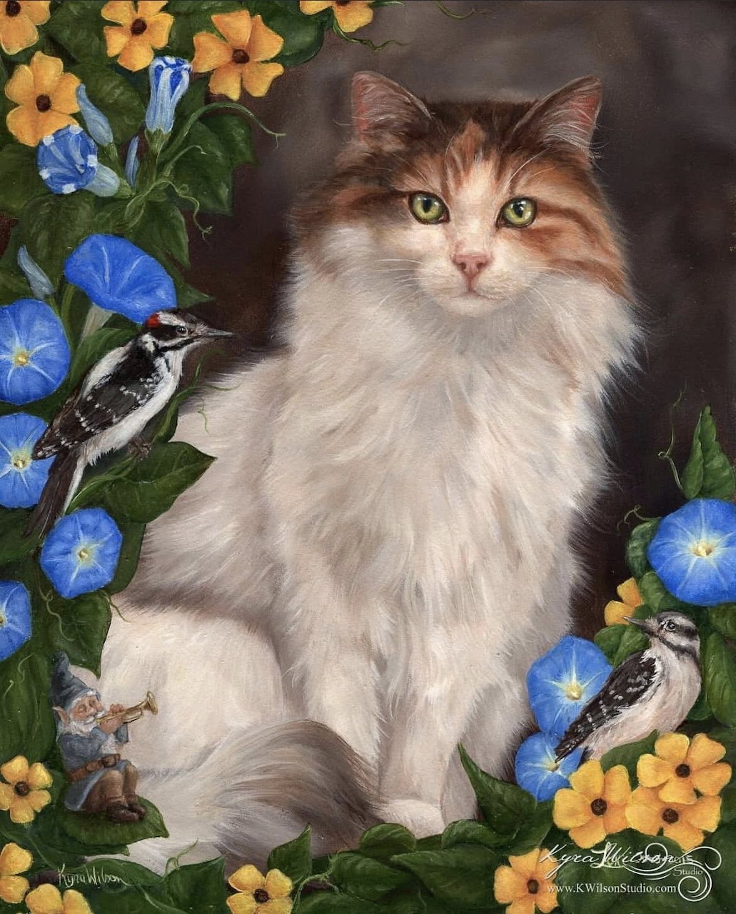 Fluffy Cat with Flowers