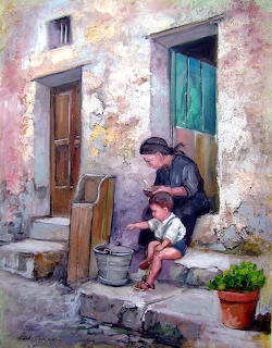 Grandmother and Child at Doorstep