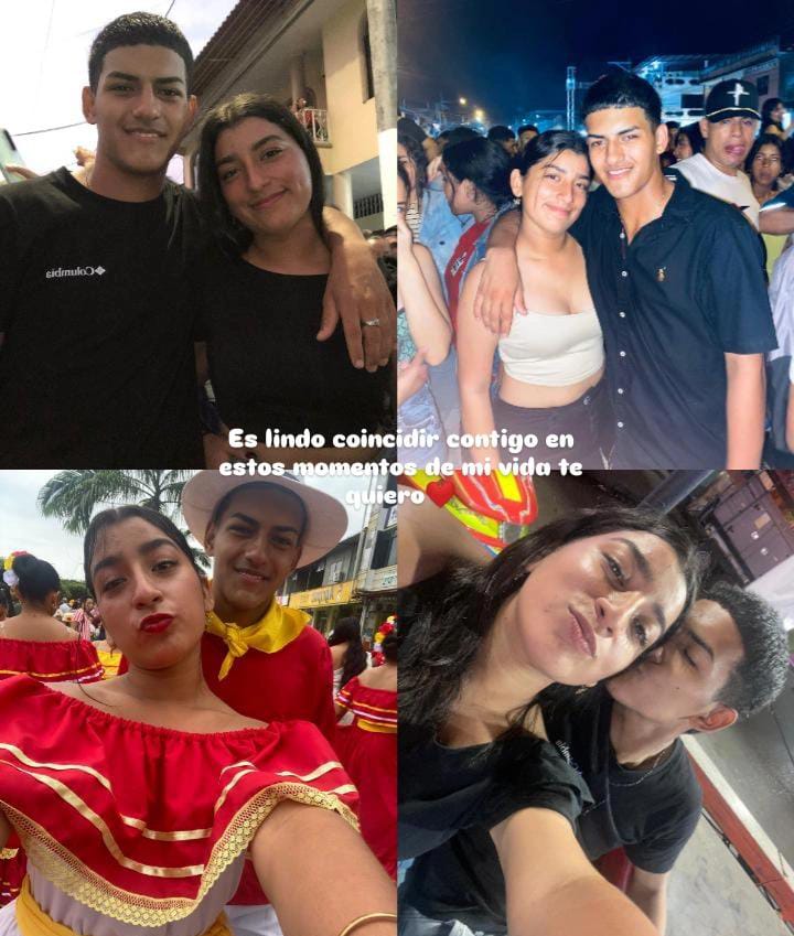 Collage of four photos showing a young couple named Julio and Cristina at various events and casual moments.