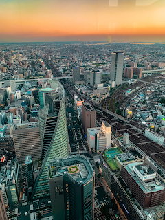 Nagoya City Sunset Aerial View