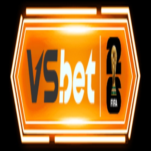 Orange glowing VSbet logo with white border and text on black background