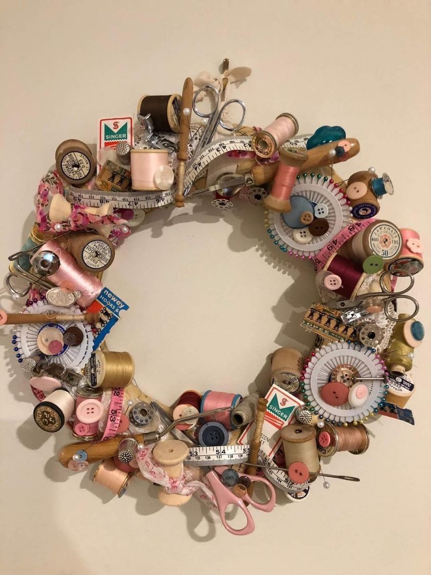 Vintage Sewing Notions Wreath